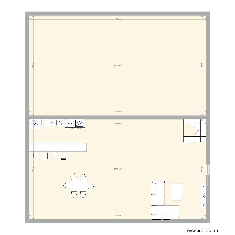 Rez de chaussée. Plan de 2 pièces et 192 m2