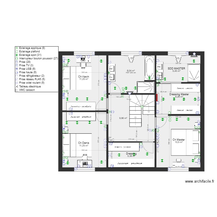 PLAN PROJET ETAGE ST GENEVIEVE ELEC. Plan de 0 pièce et 0 m2