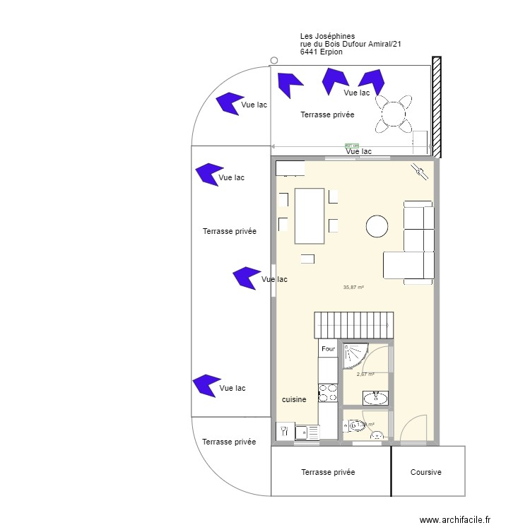 Appartement 21 rez Erpion Web. Plan de 3 pièces et 40 m2