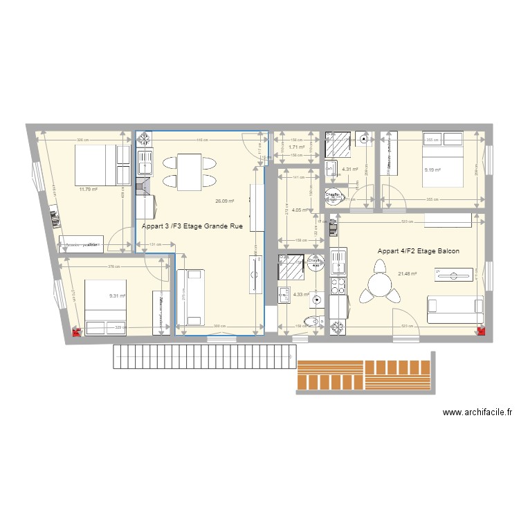 Le Moulin Version 20 mai 2019 Etage Maison Appart 3 F3 et 4 F2. Plan de 0 pièce et 0 m2