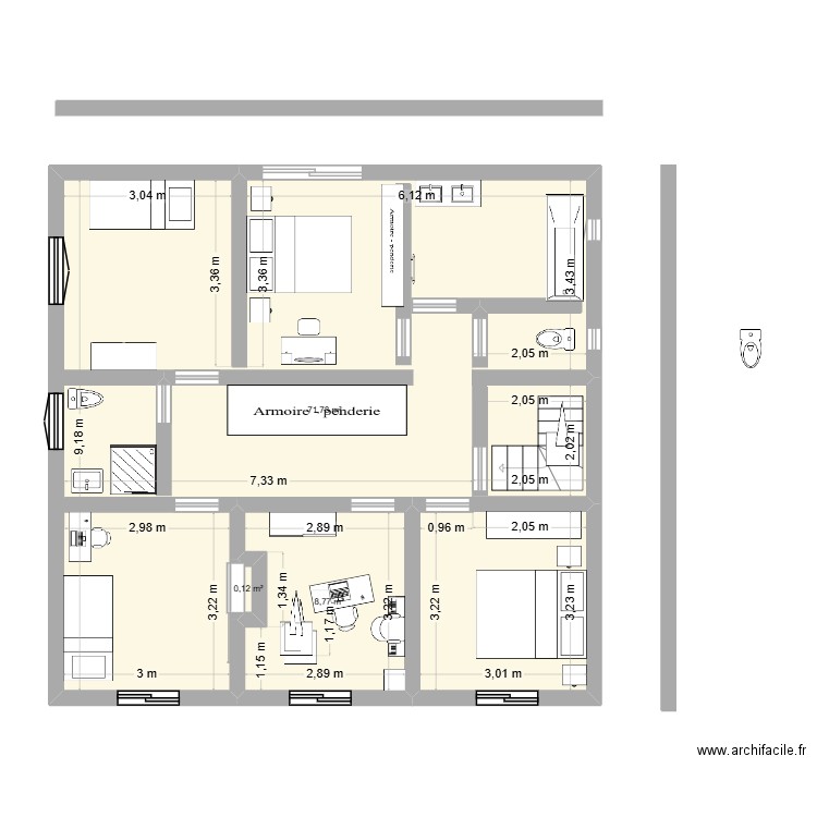 1er etage maison 11. Plan de 3 pièces et 81 m2