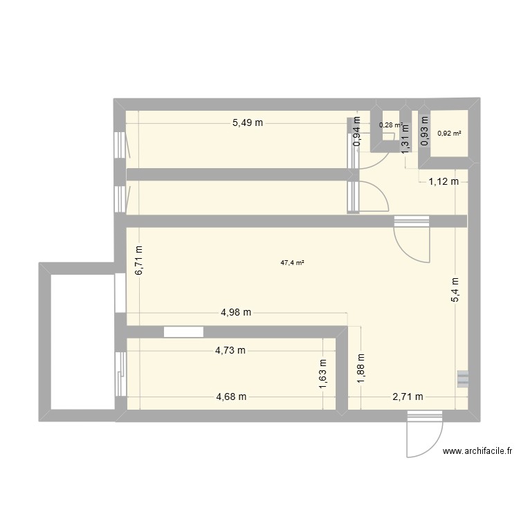 T2 alcolve sotteville. Plan de 3 pièces et 49 m2