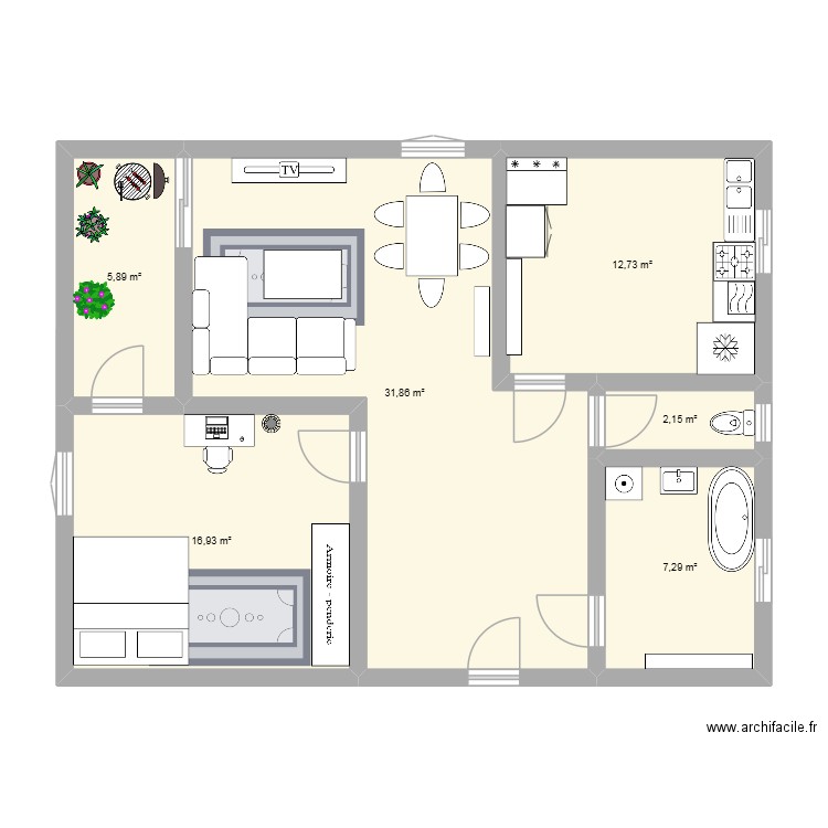 lahila. Plan de 6 pièces et 77 m2