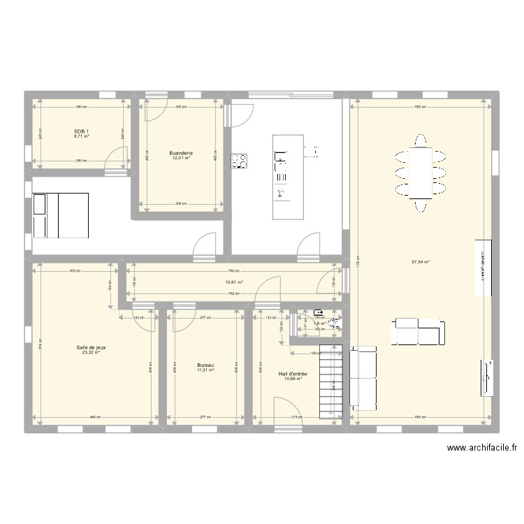 Rez Emi. Plan de 8 pièces et 136 m2