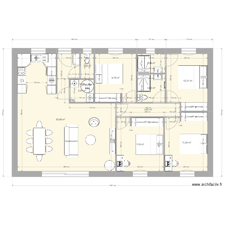 plan adapté maison manon. Plan de 10 pièces et 100 m2