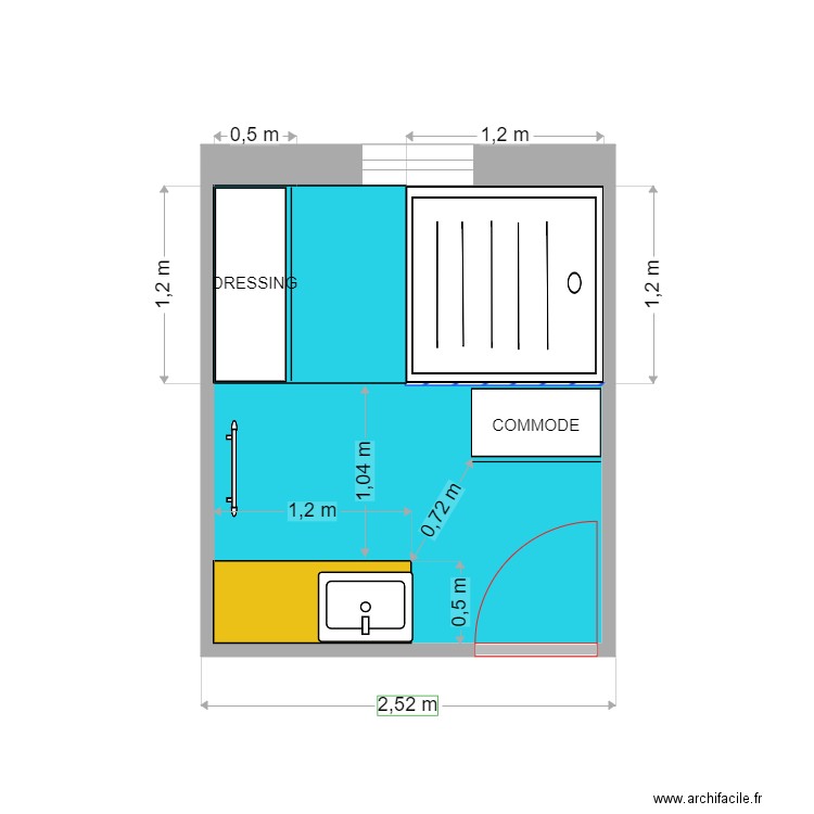 sdb 1XL. Plan de 1 pièce et 7 m2