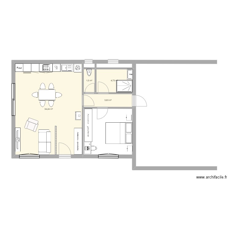 MAISON LA ROCHEGIRON. Plan de 4 pièces et 44 m2