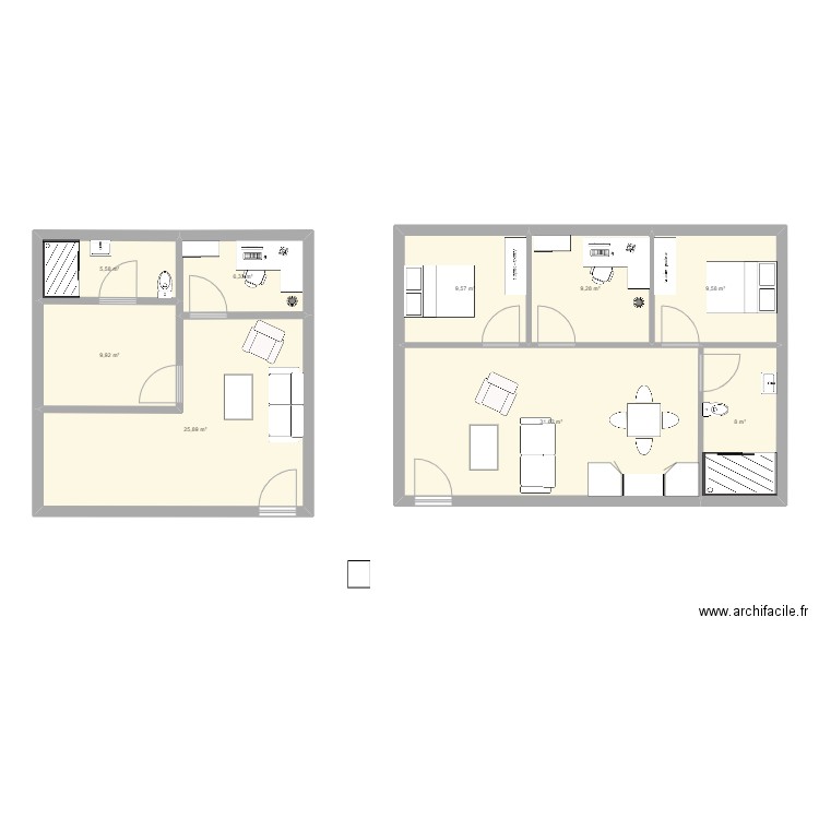 appartement 2&4 personnes projet 3°. Plan de 9 pièces et 116 m2