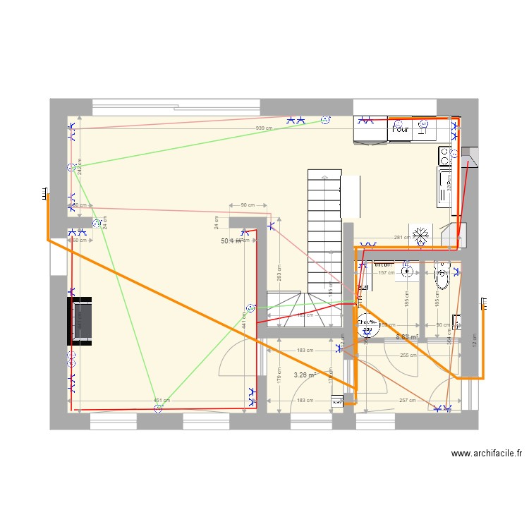 plan maison  RDC ELECTRICITE PRISEs 1. Plan de 0 pièce et 0 m2