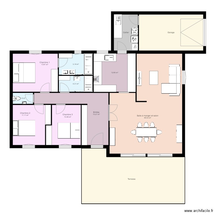 Projet 2. Plan de 12 pièces et 188 m2