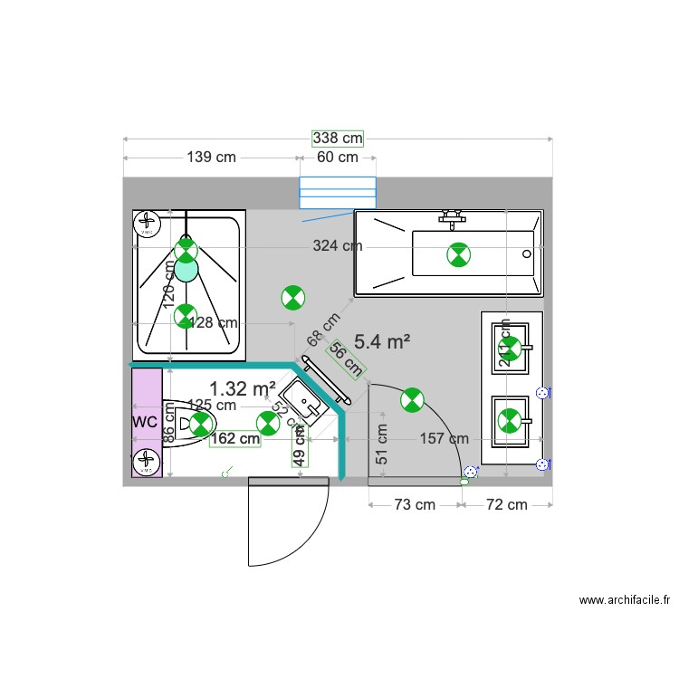 Salle de bain étage avec cuvette forty 3. Plan de 0 pièce et 0 m2