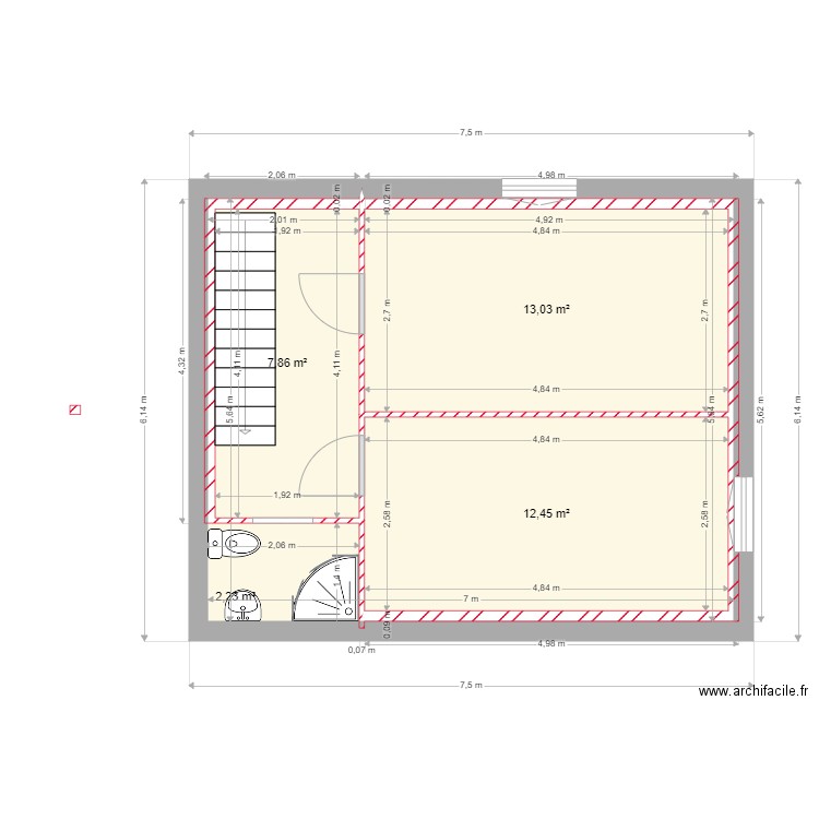 coste etage. Plan de 4 pièces et 36 m2