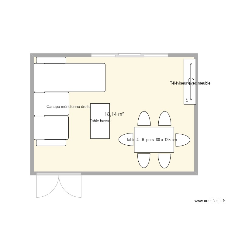 salon. Plan de 1 pièce et 18 m2