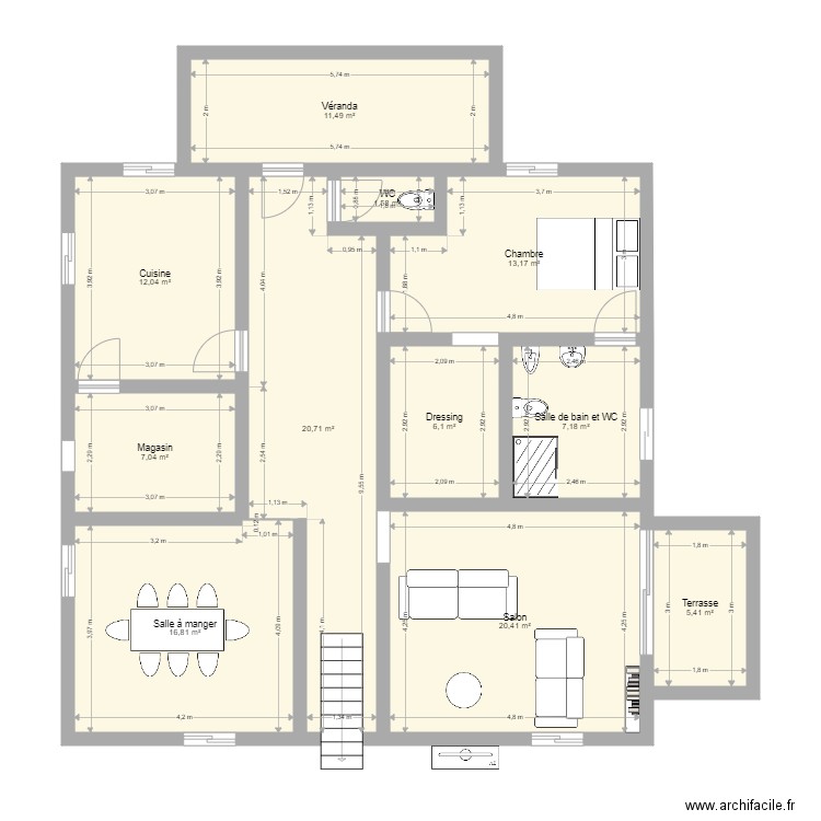 Ma maison yaoundé 4 RDC. Plan de 11 pièces et 122 m2