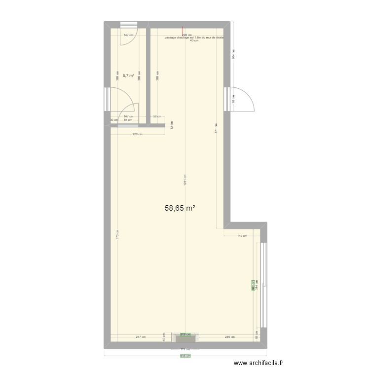 MAISON chaufage. Plan de 2 pièces et 64 m2