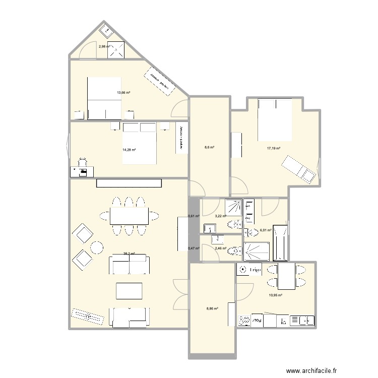 CVP PP - V1. Plan de 13 pièces et 127 m2