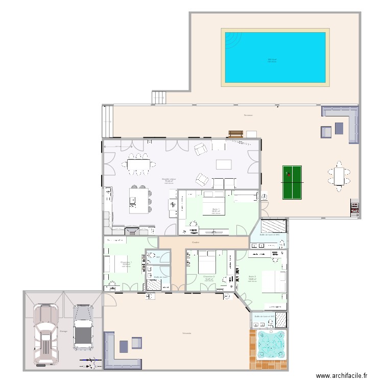 Maison Bambara. Plan de 14 pièces et 486 m2