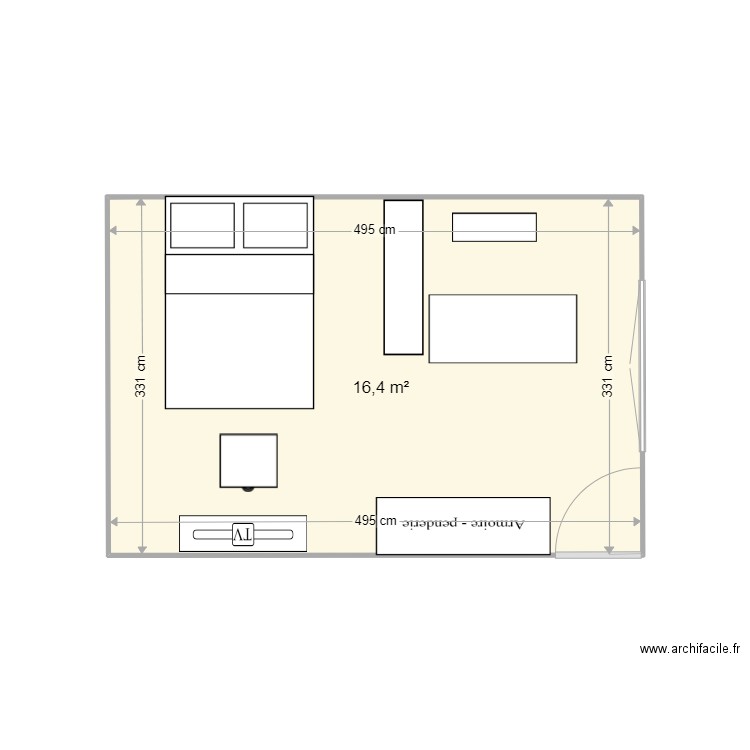 Chambre leia v 16m2. Plan de 1 pièce et 16 m2