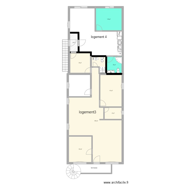 portes et fenêtres 2eme étage. Plan de 8 pièces et 107 m2