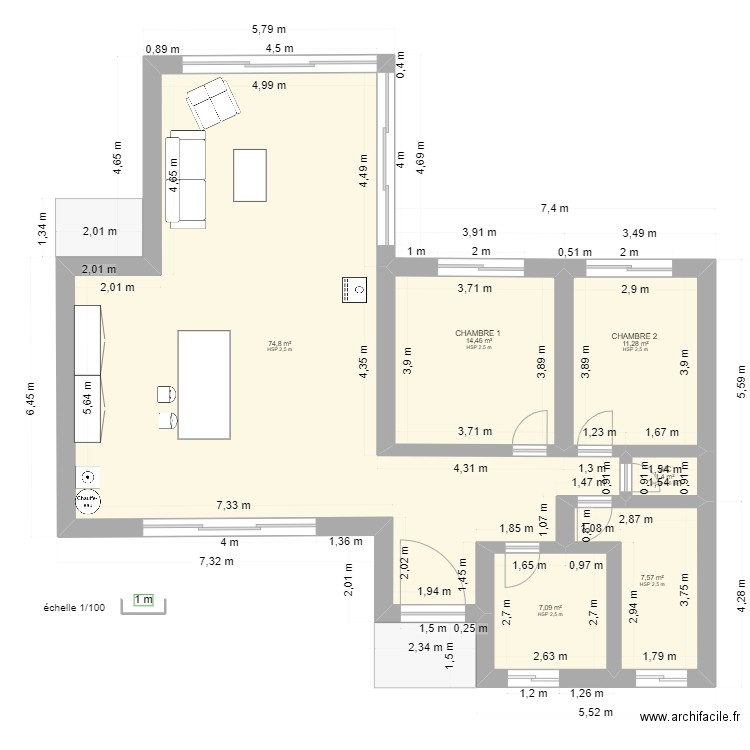 permis 2 stella 14 ESSAI 116,65. Plan de 6 pièces et 117 m2