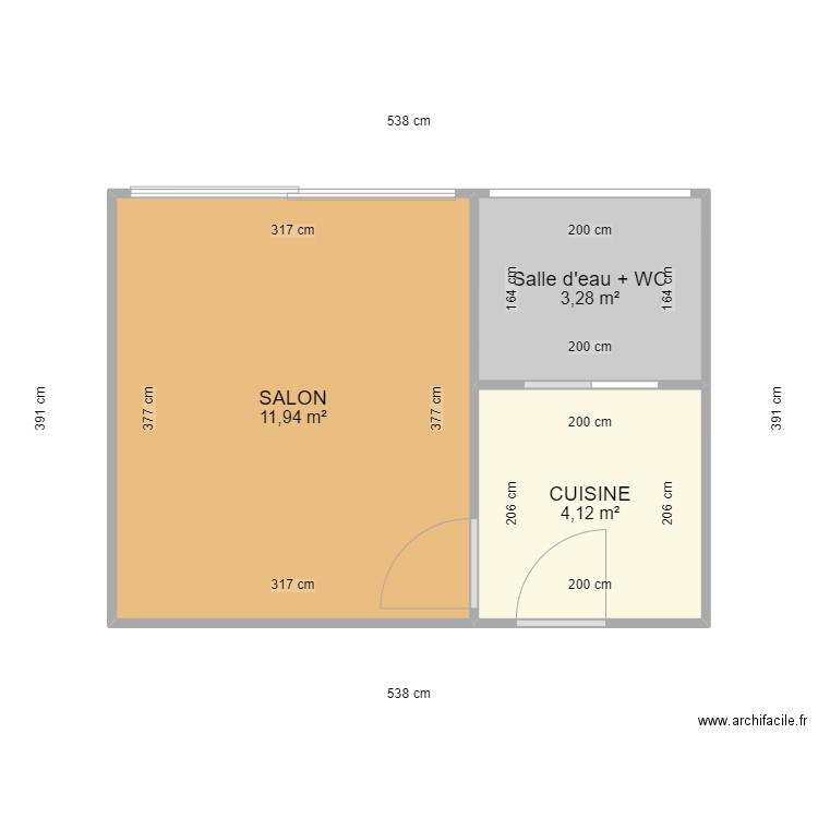 CESBRON STUDIO. Plan de 3 pièces et 19 m2