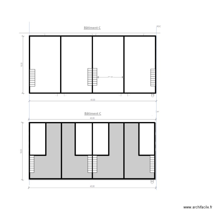 46485 croquis BAT C RDC et 1er étage. Plan de 12 pièces et 86 m2