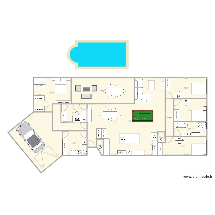 Maison Castres. Plan de 14 pièces et 213 m2