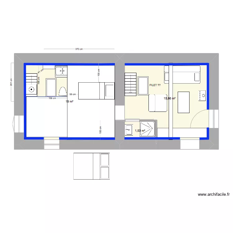 PM N1cuisine avec esc semi h&eacute;li P Est mezzanine. Plan de 