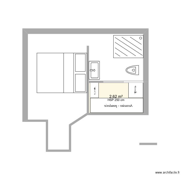 Chp. Plan de 1 pièce et 3 m2