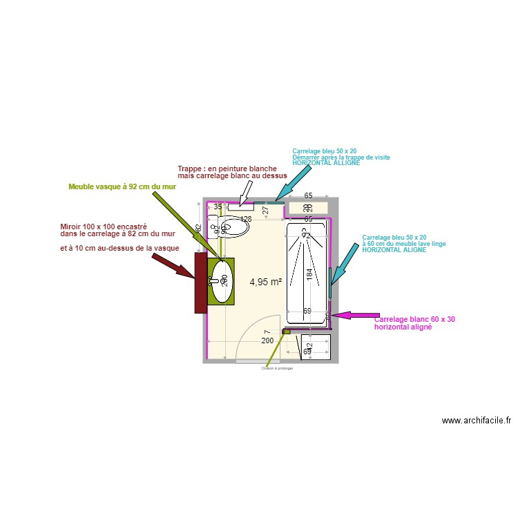 LEVASSORT SDB. Plan de 2 pièces et 5 m2