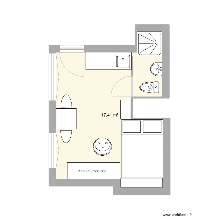 Brouillon après mmesure. Plan de 1 pièce et 17 m2