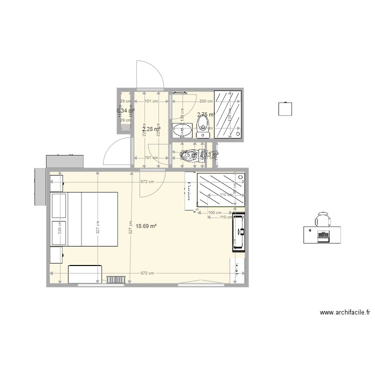 Chambre 1. Plan de 6 pièces et 25 m2