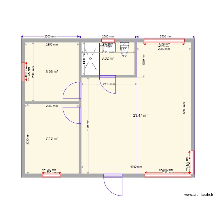 45 888. Plan de 4 pièces et 40 m2