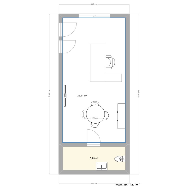 Bureau AML version 2. Plan de 2 pièces et 37 m2