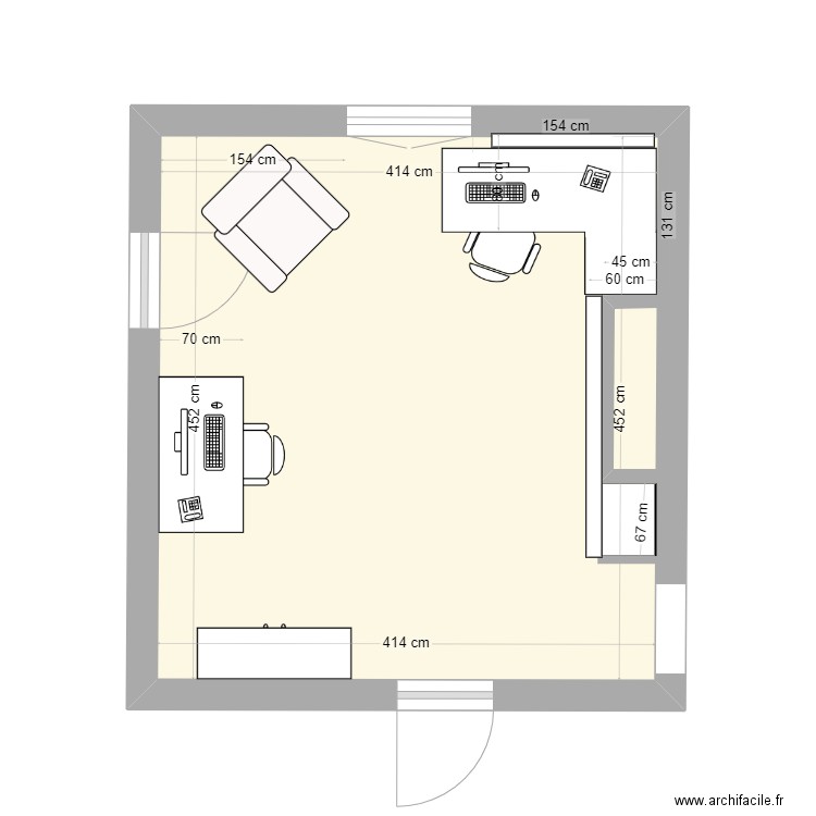 bureau maison. Plan de 1 pièce et 19 m2