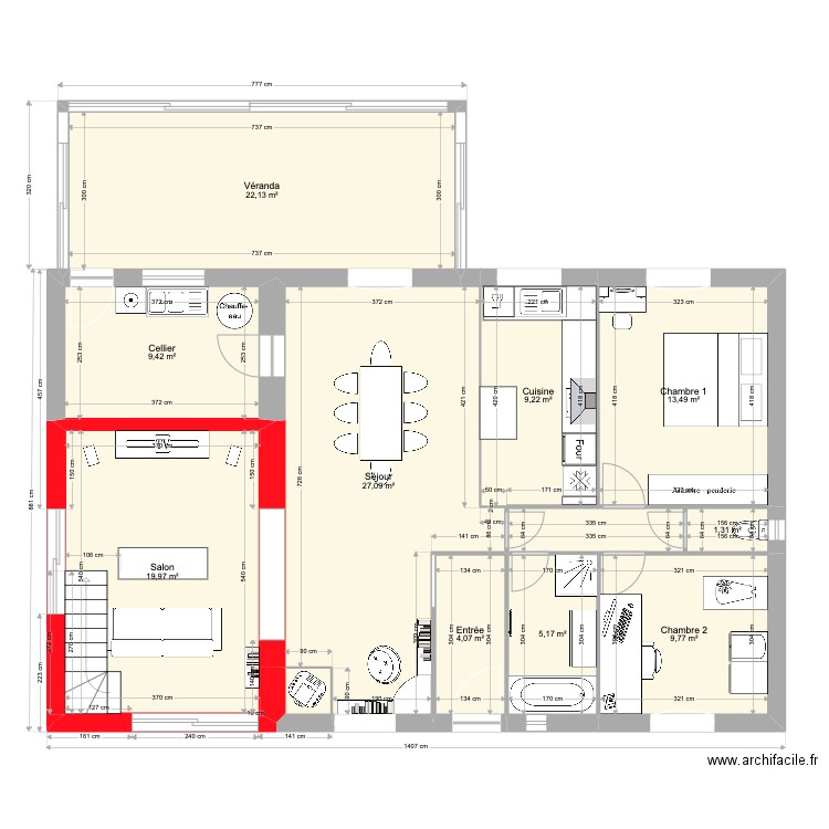 plan surfaces et cotes new meublé. Plan de 12 pièces et 125 m2