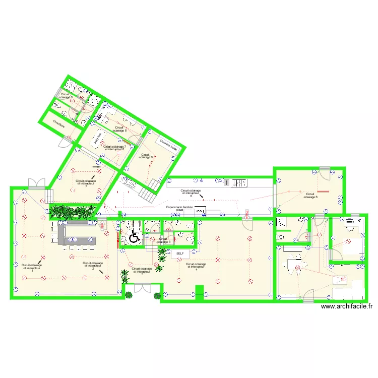 Plan restaurant v3 avec bar dans grande salle electricit&eacute;. Plan de 