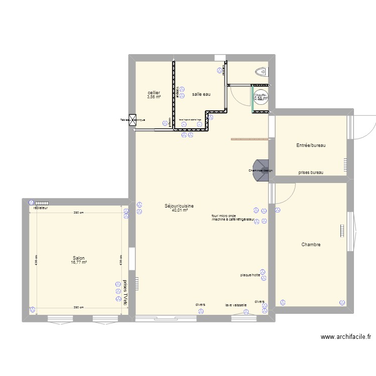 électricité . Plan de 7 pièces et 88 m2