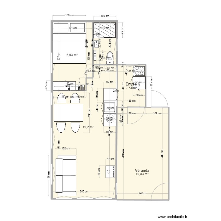 Rippe transformation2. Plan de 4 pièces et 39 m2