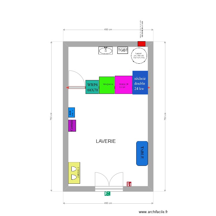 local 7 x 4 m. Plan de 2 pièces et 28 m2