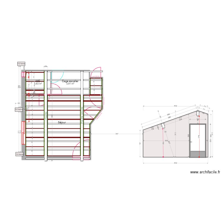 Séjour rails placo avec cotation. Plan de 0 pièce et 0 m2