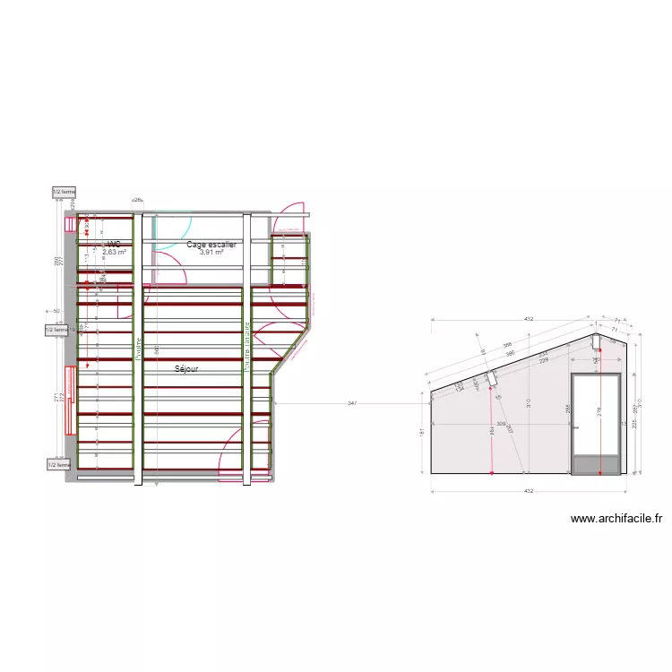 S&eacute;jour rails placo avec cotation. Plan de 