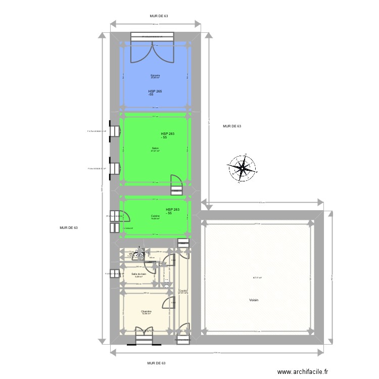 Espitalier. Plan de 17 pièces et 343 m2