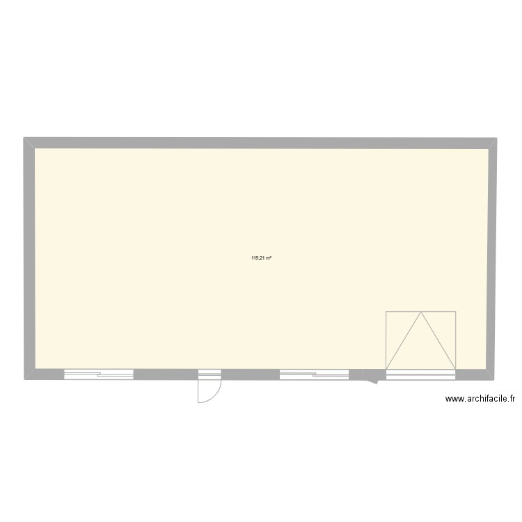 plan de coupe face sud. Plan de 1 pièce et 119 m2