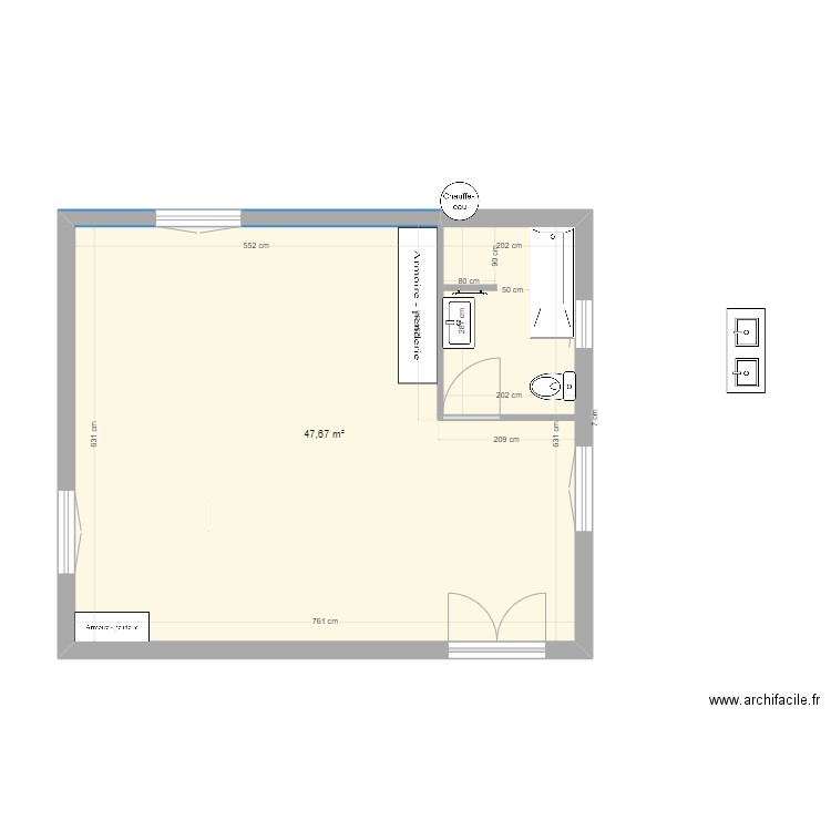 Chambre du bout février 2023. Plan de 1 pièce et 48 m2