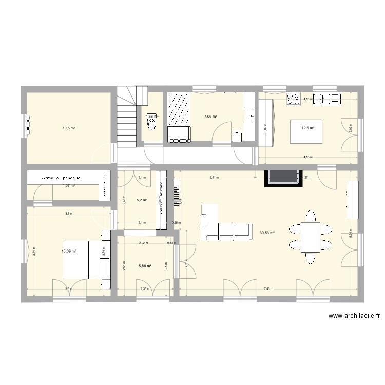 Maison Chasné. Plan de 9 pièces et 100 m2