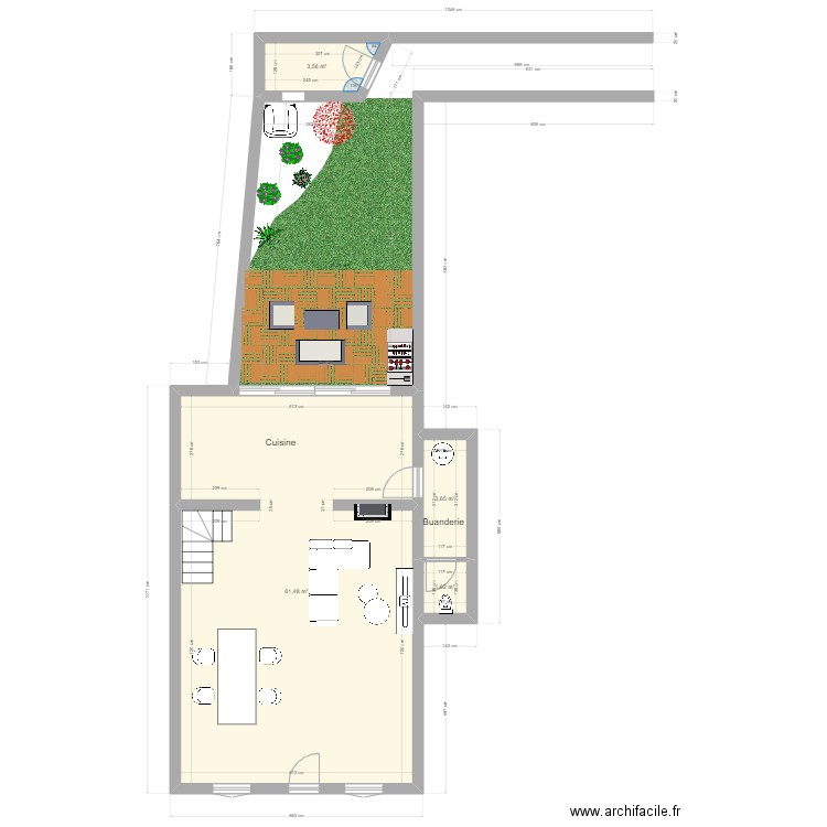 Plan RDC sans meubles. Plan de 4 pièces et 70 m2