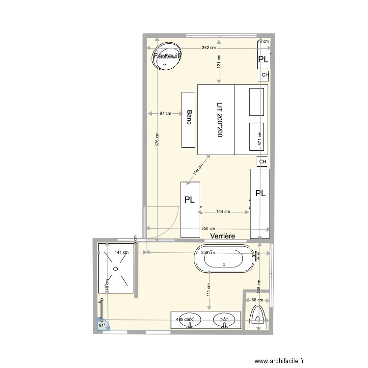 ARNOUL CHAMBRE 3.2. Plan de 1 pièce et 32 m2
