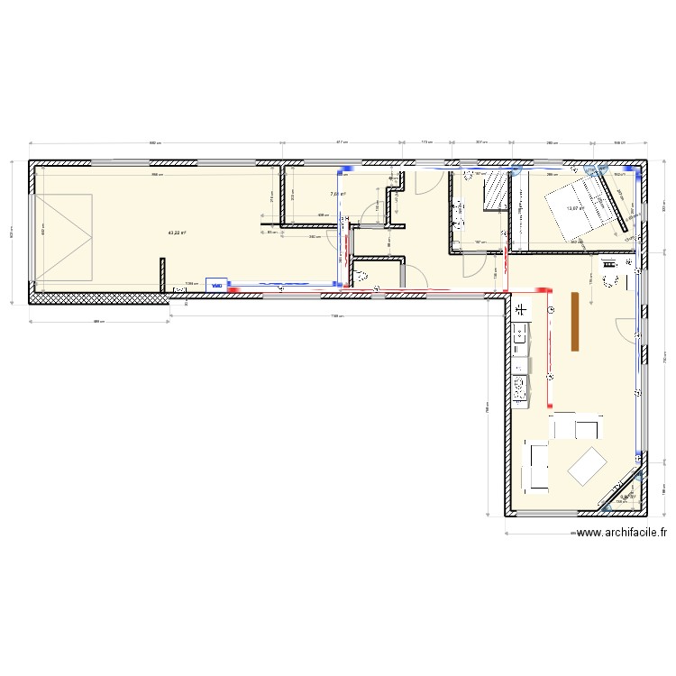 Mont Bonvillers RDC logement princpal VENTILATION. Plan de 7 pièces et 124 m2