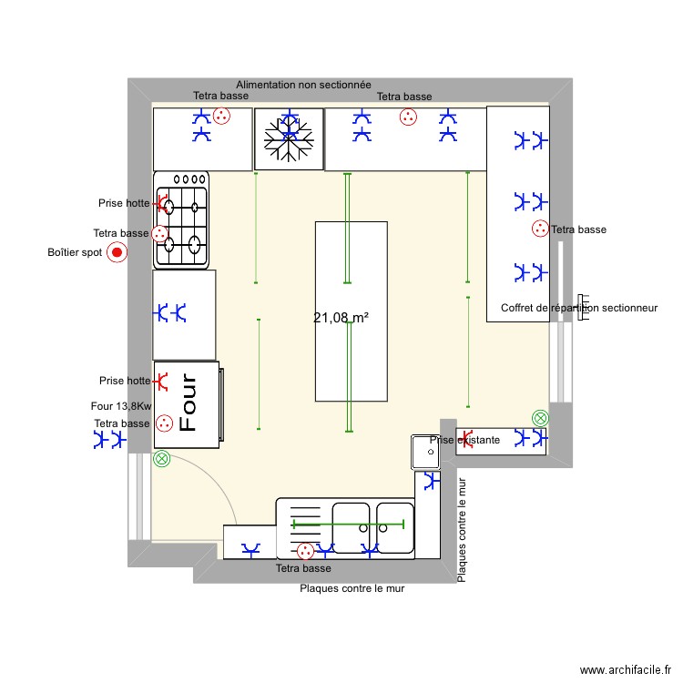 plan cuisine pro sans angle meuble installation électrique 2. Plan de 1 pièce et 21 m2